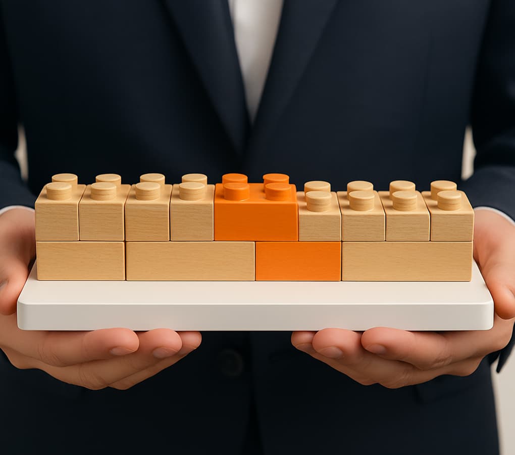 Person holding a linear arrangement of LEGO blocks